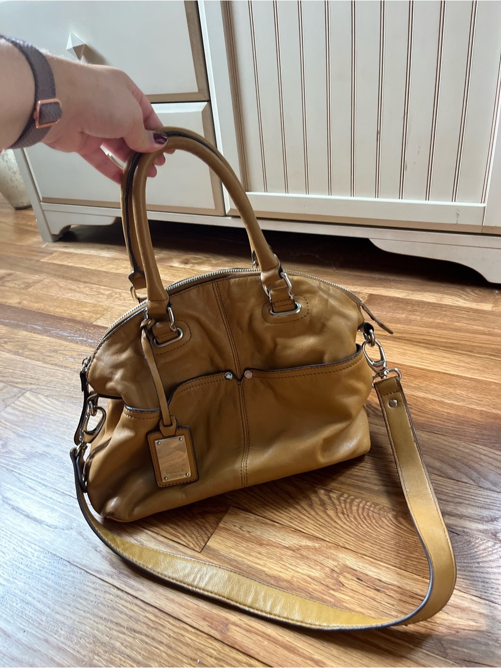 Leather Satchel Handbag in Mustard Brown